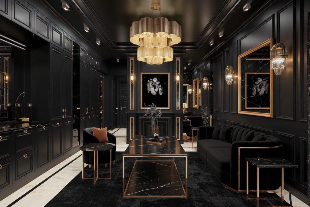 gold and black interior design