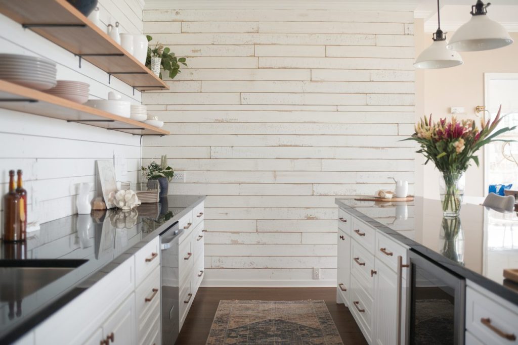 shiplap backsplash in kitchen