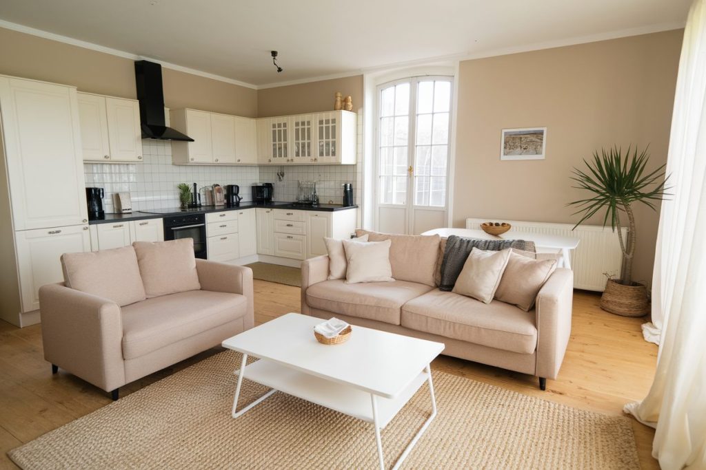 open concept kitchen and living room