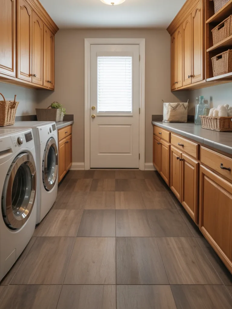 Durable laundry room floor with large-format tile designed for high-traffic homes