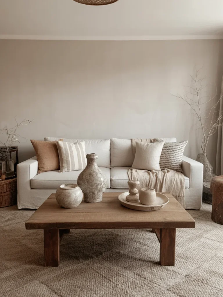 Modern boho living room mixing modern and vintage furniture pieces