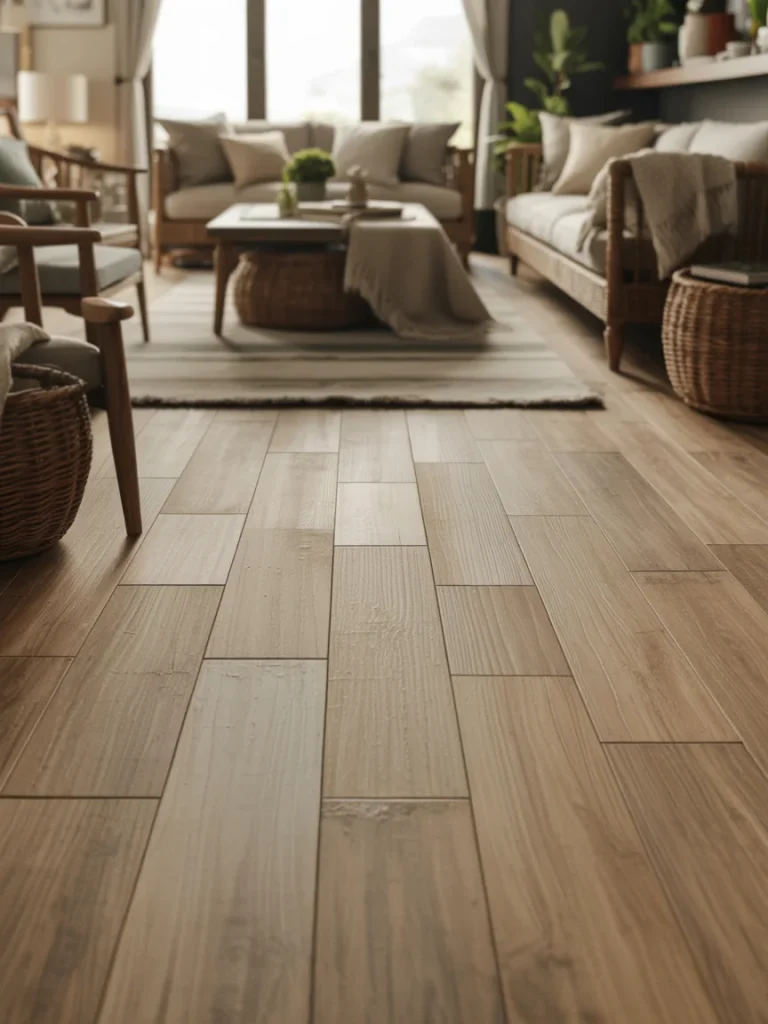 Durable wood-look flooring in a cozy sunroom living space