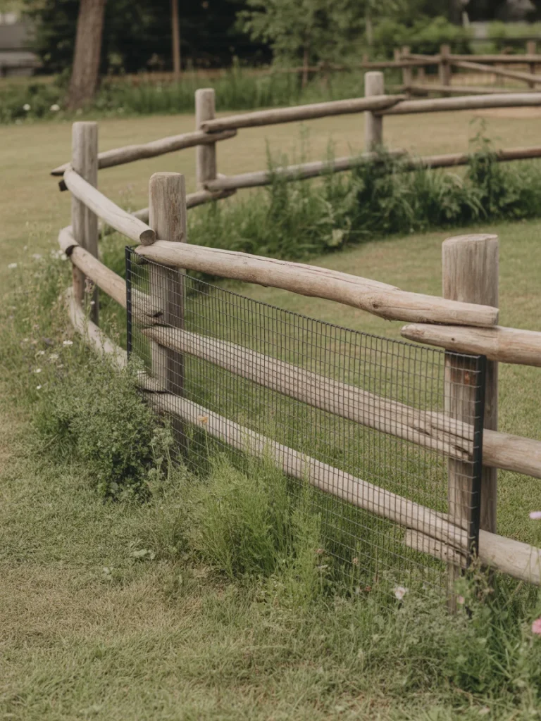 Split-rail fence with discreet wire mesh for added garden enclosure